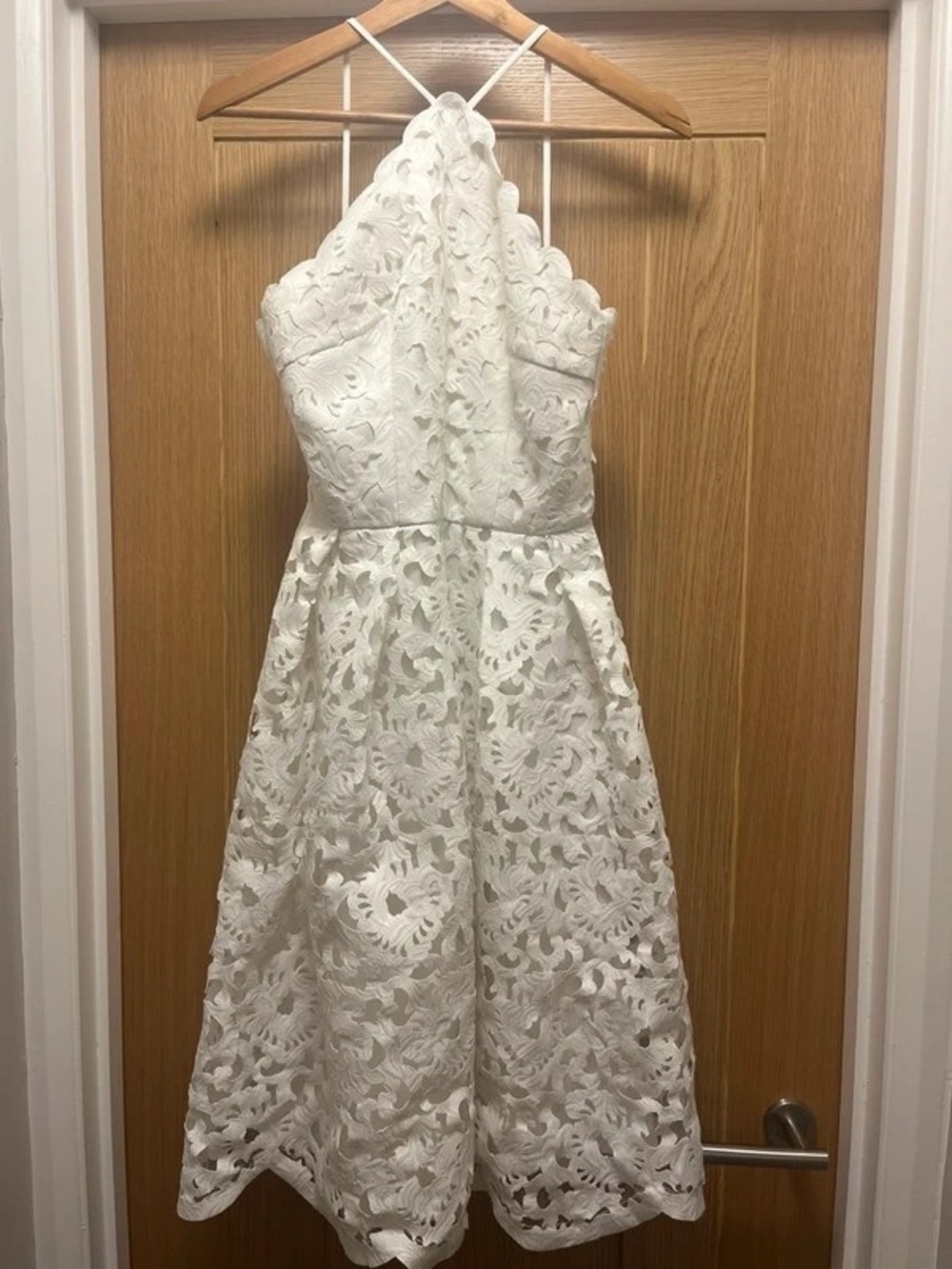 Elegant White Lace Halter Maxi Dress - Feminine Floral Cutwork
